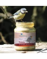 Vogelbescherming pindakaas met meelwormen in glazen pot