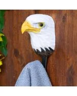 Kledinghaak Amerikaanse zeearend van Wildlife Garden met witte kop, gele snavel en metalen haak aan houten wand