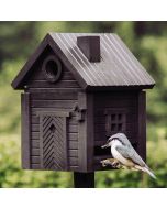 Multiholk Carbon Black van Wildlife Garden ✔️ Nestkast en voederhuis in 1 ✔️ Voor kleine tuinvogels ✔️ Geïnspireerd op Scandinavische architectuur ➤ Vogelhuisje.com