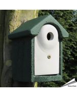 Houtbeton nestkast 28mm ✔️ Ideaal voor koolmezen & kleine mezen ✔️ Duurzaam en isolerend ✔️ Met roofdierbescherming ➤ Shop nu bij Vogelhuisje.com
