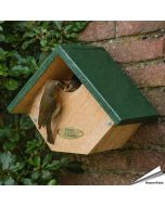 Halfopen nestkast voor roodborst en winterkoning in de tuin