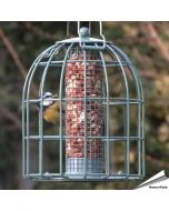 Compact voedersilo voor pinda's met beschermkooi | groen | Vogelhuisje.com