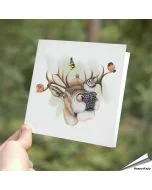Mooie wenskaart met een edelhert en wilde vogels ✔️ Dubbele kaart, met blanco binnenkant ✔️ FSC papier ➤ Koop op www.vogelhuisje.com
