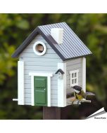 Multiholk Gratt Hus - voederhuis en nestkast in grijze houtkleur, hier als voederhuis - Vogelhuisje.com