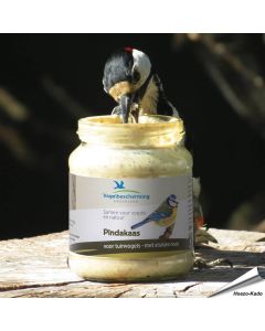 Vogelbescherming pindakaas met stukjes noot in glazen pot