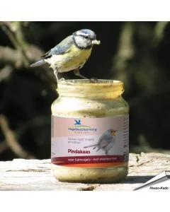 Vogelbescherming pindakaas met meelwormen in glazen pot