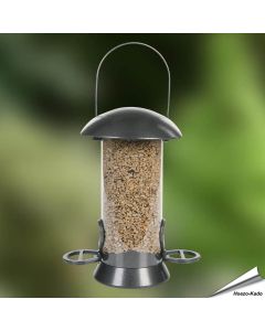 Metalen voedersilo voor vogels met zitringen - www.vogelhuisje.com