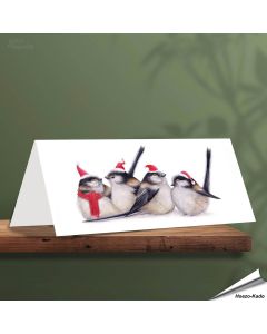 Kerstkaart met leuke staartmezen - Voor natuurliefhebbers - www.vogelhuisje.com