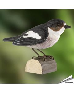 DecoBird - Bonte vliegenvanger | Houtgesneden vogel | lindenhout