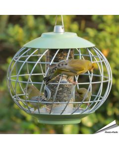 Helix voedersilo voor zaden met beschermkooi | groen | Vogelhuisje.com
