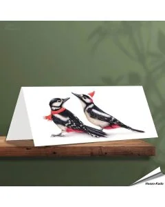 Kerstkaart met leuke spechten - Voor natuurliefhebbers - www.vogelhuisje.com