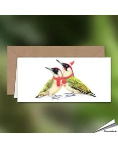 Kerstkaart met de familie groene specht - Perfect om een vleugje natuur in je kerstwensen te brengen! - Vogelhuisje.com