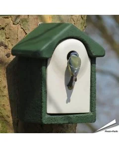 Houtbeton nestkast 28 mm ✔️ Ideaal voor pimpelmezen & kleine mezen ✔️ Duurzaam en isolerend ✔️ Met roofdierbescherming ➤ Shop nu bij Vogelhuisje.com