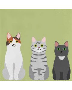 Set van 20 stevige 3-laagse papieren servetten met kattenprint. Biologisch afbreekbaar, bedrukt met inkt op waterbasis en 33 x 33 cm.