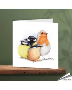 Wenskaart - Knuffelige Europese tuinvogeltjes - www.vogelhuisje.com
