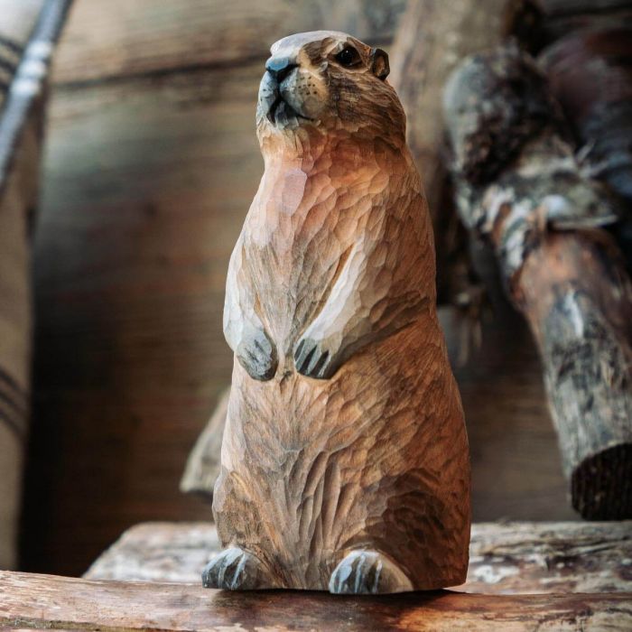 Houten alpenmarmot van Wildlife Garden – een prachtige decoratie waar het hele gezin van zal genieten! ✔️ Natuurgetrouw vormgegeven en realistisch gekleurd ➤ Bestel nu eenvoudig online bij Vogelhuisje.com