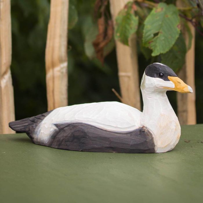 Handgesneden DecoBird Eider van Wildlife Garden. Grote houten eidereend van ca. 27,7 cm, natuurgetrouw beschilderd en ideaal als vogeldecoratie.