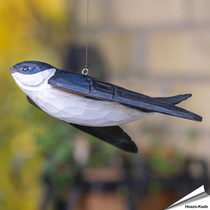 DecoBird Huiszwaluw | Houtgesneden vogel van lindenhout | Wildlife Garden