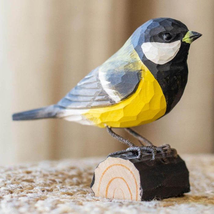 DecoBird Koolmees | Houtgesneden vogel van lindenhout | Wildlife Garden