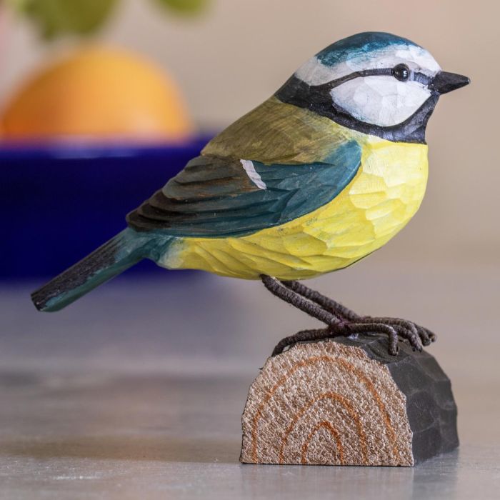 DecoBird Pimpelmees | Houtgesneden vogel van lindenhout | Wildlife Garden