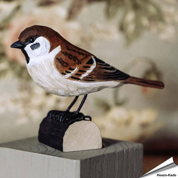 DecoBird Ringmus | Houtgesneden vogel van lindenhout | Wildlife Garden