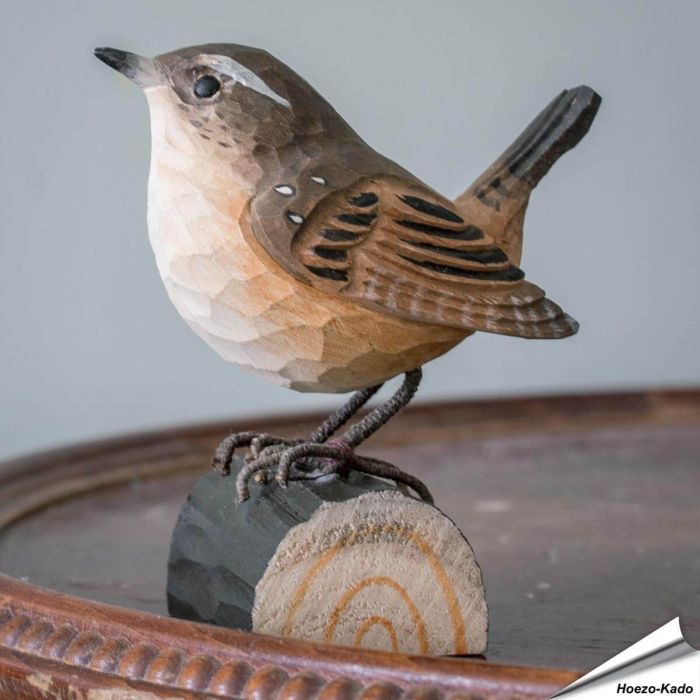 DecoBird Winterkoning | Houtgesneden vogel van lindenhout | Wildlife Garden