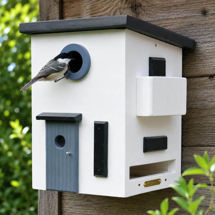 Multiholk Funkis van Wildlife Garden - Nestkast en voederhuis gecombineerd ✔️ Perfect voor kleine tuinvogels ✔️ Scandinavisch design geïnspireerd ➤ Nu bestellen bij Vogelhuisje.com