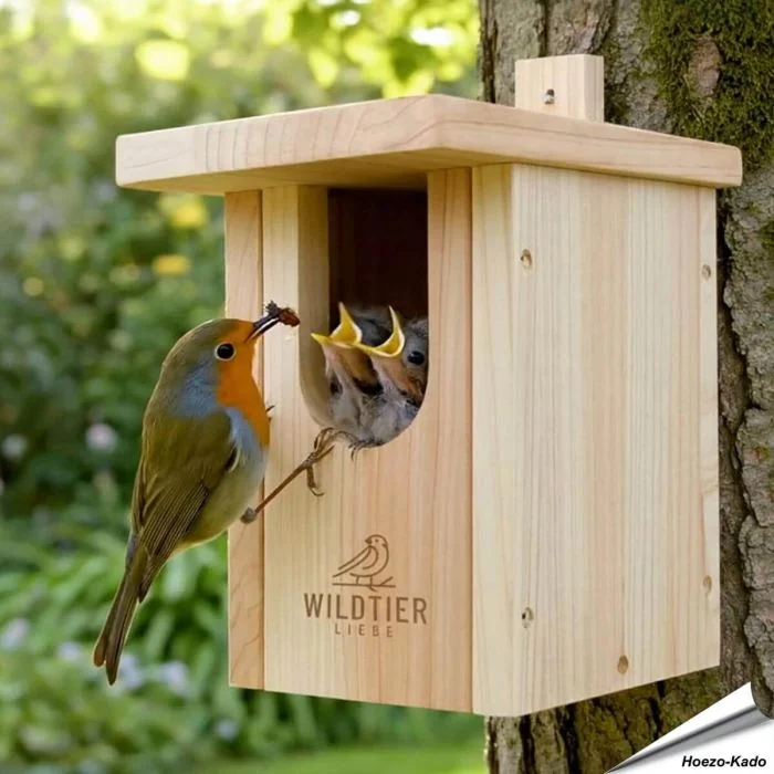 Houten nestkast voor de roodborst ✔️ Onbehandeld hout ✔️ Halfopen nestkast ✔️ Sterke houtverbindingen ➤ Bestel op www.Vogelhuisje.com