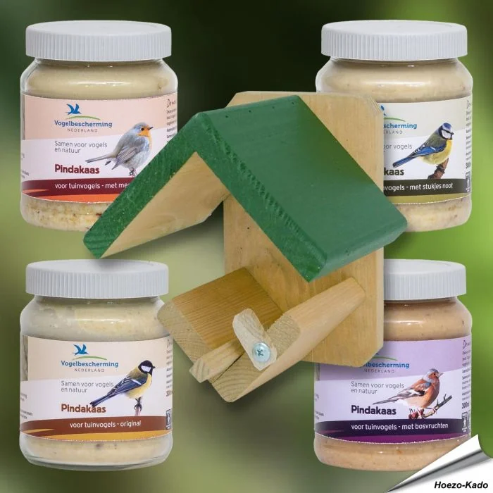 Pindakaaspakket voor vogels (4 x 300ml) & Houten houder