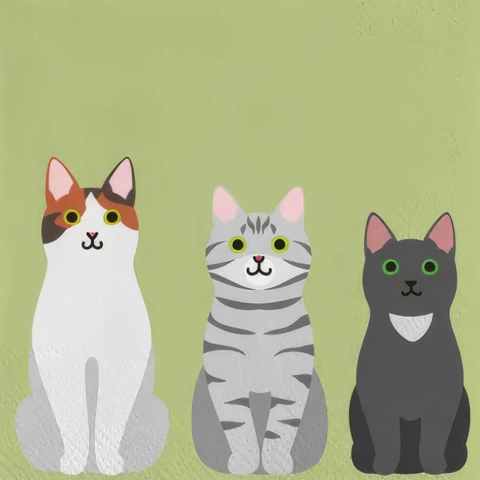 Set van 20 stevige 3-laagse papieren servetten met kattenprint. Biologisch afbreekbaar, bedrukt met inkt op waterbasis en 33 x 33 cm.