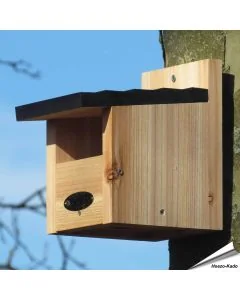 Houten nestkast voor de Roodborst (halfholen)