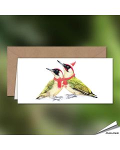 Kerstkaart met de familie groene specht - Perfect om een vleugje natuur in je kerstwensen te brengen! - Vogelhuisje.com