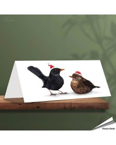 Kerstkaart met mooie Merels - Voor natuurliefhebbers - www.vogelhuisje.com