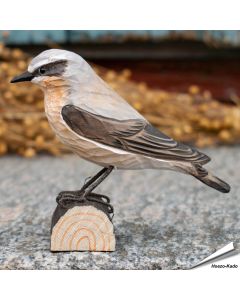 Houtgesneden vogel in de vorm van een Tapuit is een mooie decoratie waar het hele gezin dol op zal zijn ✔️ Levensecht vorm- en kleur gegeven model ➤ Koop nu online bij Vogelhuisje.com