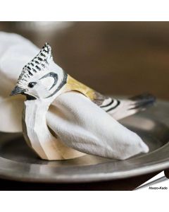 Handgemaakte Houten Servetring Kuifmees - Natuurdecoratie | Vogelhuisje.com