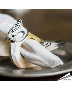 Handgemaakte Houten Servetring Kuifmees - Natuurdecoratie | Vogelhuisje.com
