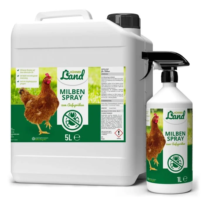 Milbenbefall bei Deinen Hühnern? ✔️ Sparverpackung - 5 L Kanister & 1 L Sprühflasche ✔️ Milben-Spray Repellent zur Unterstützung der Abwehr von Milben und Parasiten ✔️ Online bei Hoezo-Kado