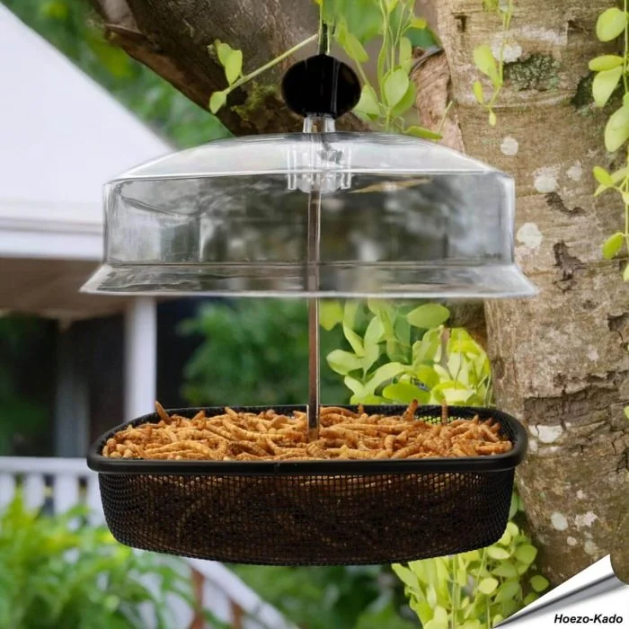 Hangend voederhuis voor tuinvogels met dak ✔️ Robuuste metalen constructie ✔️ Stevig, fijnmazig draadgaas ➤ Bestel nu online op Vogelhuisje.com