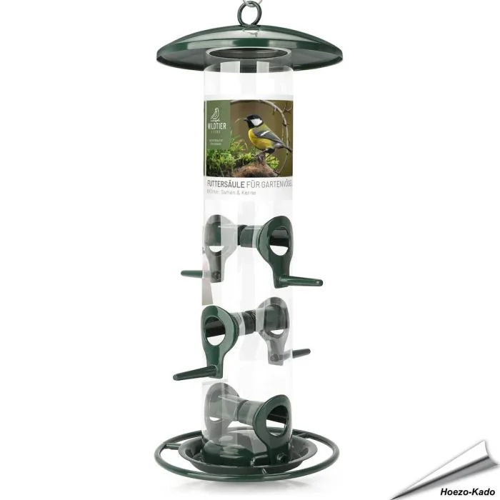 Metalen voedersilo voor zaden - 6 openingen (groen)