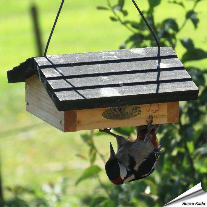 Energieblokhouder met dak ✓ Eenvoudige toegang tot voer voor behendige vogels zoals spechten, mezen, boomklevers en sijzen ✓ Stevige houtconstructie ✓ Vogelhuisje.com