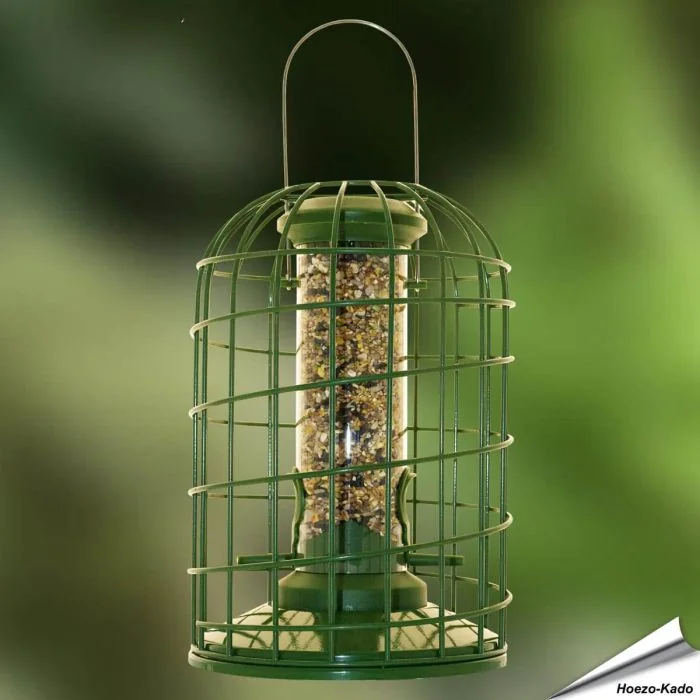 Kunststof zaadsilo met beschermkooi - groen (klein)
