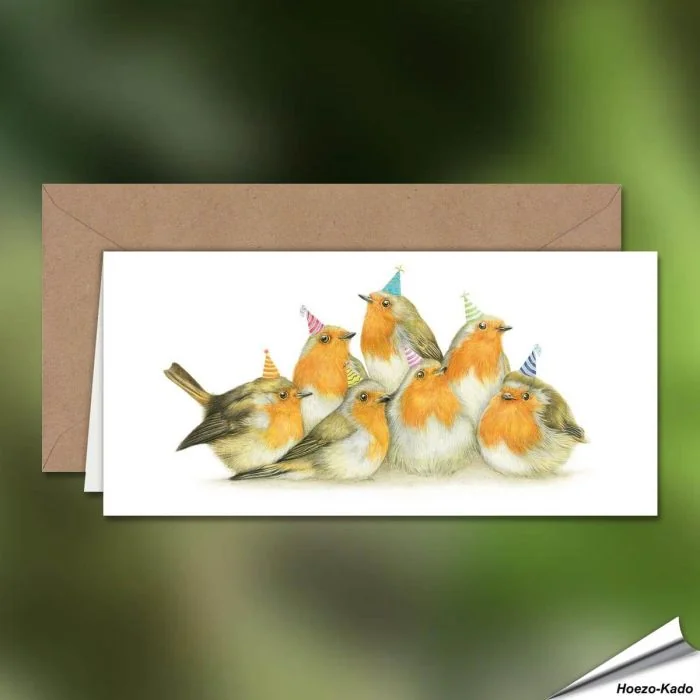 Verjaardagskaart met roodborstjes - Voor natuurliefhebbers - Vogelhuisje.com