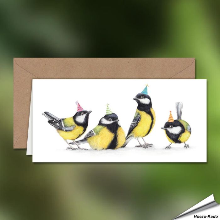 Verjaardagskaart met koolmeesjes - Voor natuurliefhebbers - Vogelhuisje.com