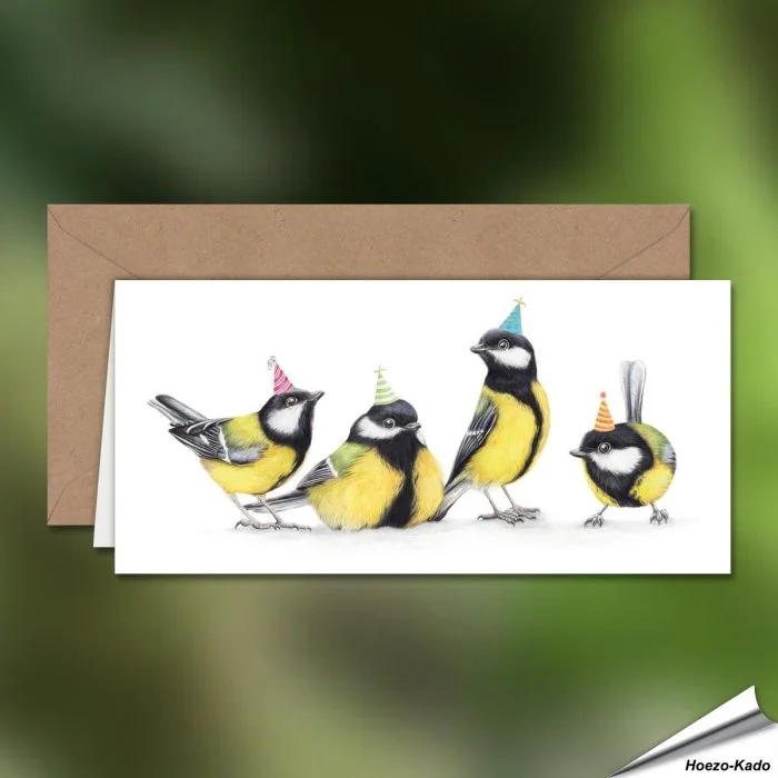 Verjaardagskaart met koolmeesjes - Voor natuurliefhebbers - Vogelhuisje.com