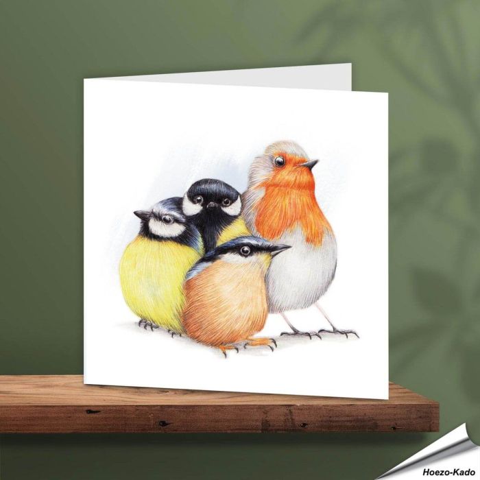 Wenskaart - Knuffelige Europese tuinvogeltjes - www.vogelhuisje.com