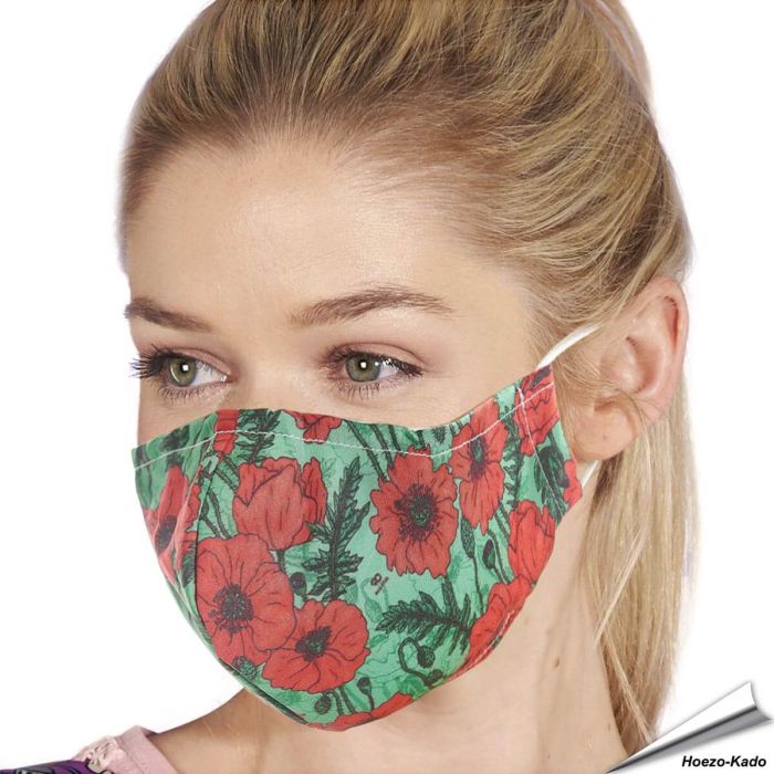 Mondkapje met Papaver motief | Wasbaar | Neusstrip