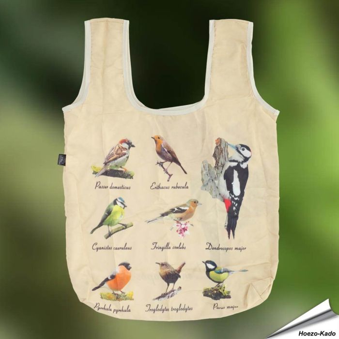 Stijlvolle opvouwbare tas met vogels ✔️ Stevig, ruim & comfortabel ✔️ Perfect voor boodschappen of strand ➤ Bestel nu op Vogelhuisje.com