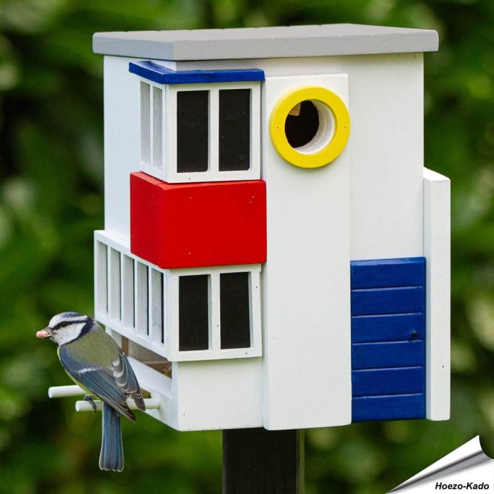 Multiholk De Stijl - voederhuis en nestkast in mooie kleuren, hier als voederhuis - Vogelhuisje.com